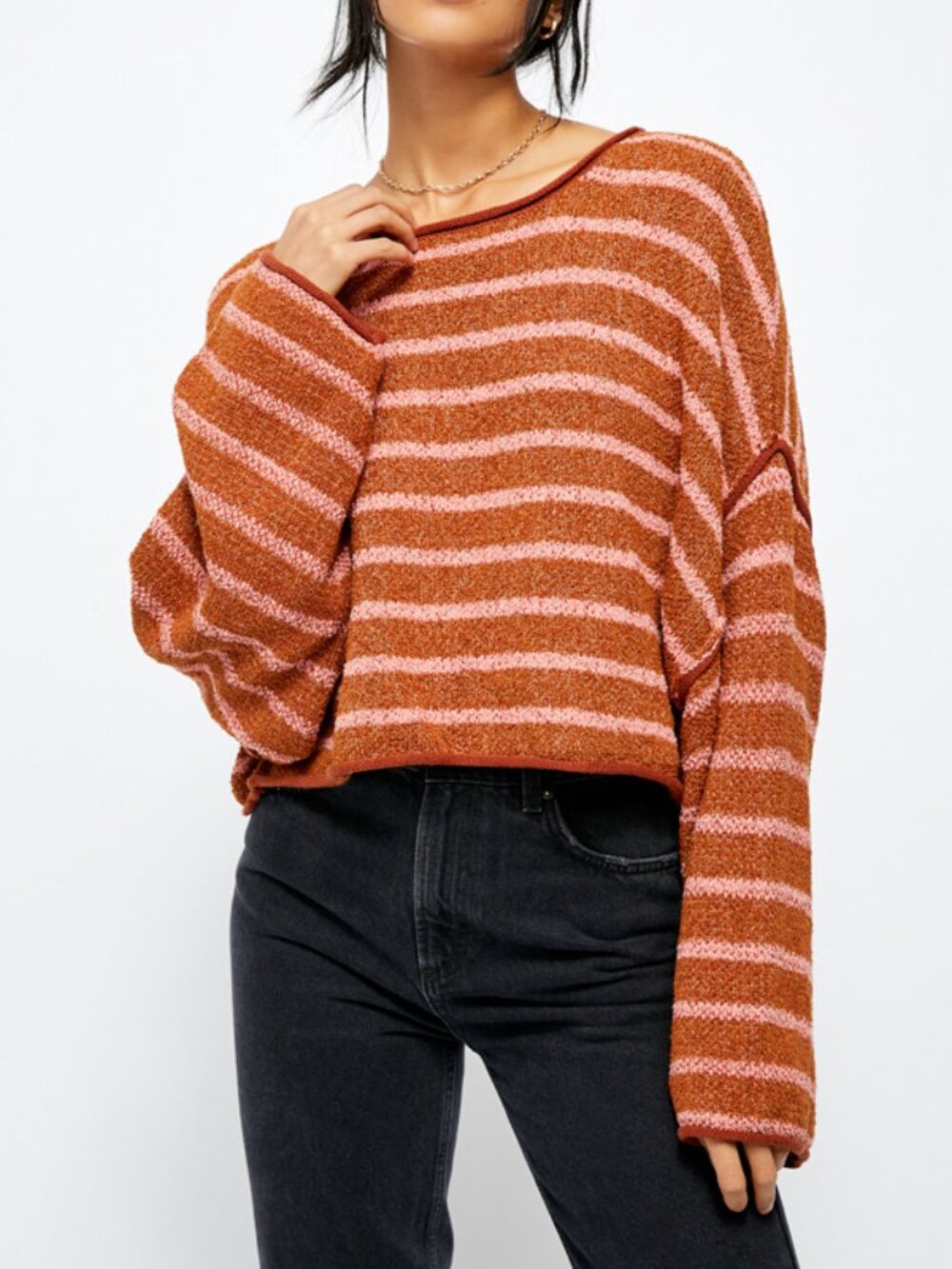 Free People Bardot Rollneck Oversized Striped Chunky Dolman Sweater size XS
